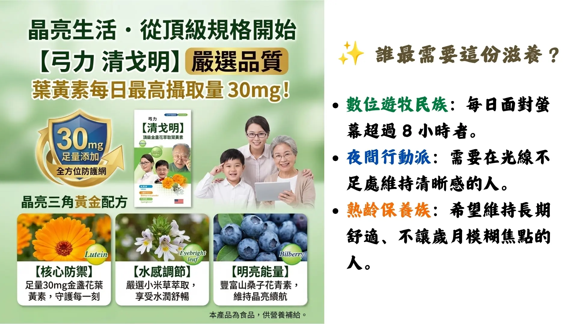 「清戈明-超級葉黃素膠囊」廣告|文案3